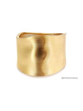 Hammered Chunky Cuff Bracelet Women Alloy Wide Grooved Wrist Wrap Minimalist